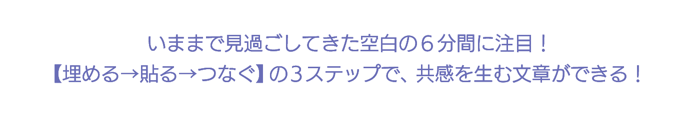 いままで見過ごしてきた空白の６分間に注目！ 【埋める→貼る→つなぐ】の３ステップで、共感を生む文章ができる！